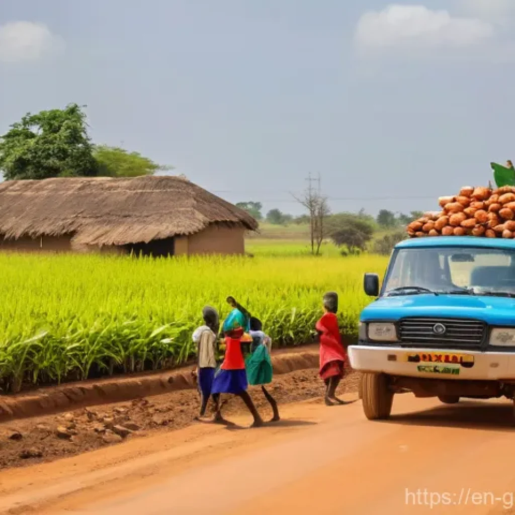 감비아의 인프라 발전 상황 - **Prompt:** A vibrant, bustling scene in a rural Gambian village, showcasing the positive impact of ...