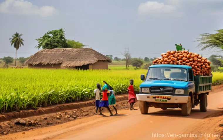 감비아의 인프라 발전 상황 - **Prompt:** A vibrant, bustling scene in a rural Gambian village, showcasing the positive impact of ...
