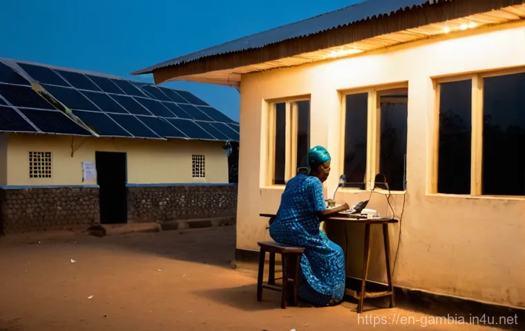 감비아의 인프라 발전 상황 - **Prompt:** A vibrant, bustling scene in a rural Gambian village, showcasing the positive impact of ...