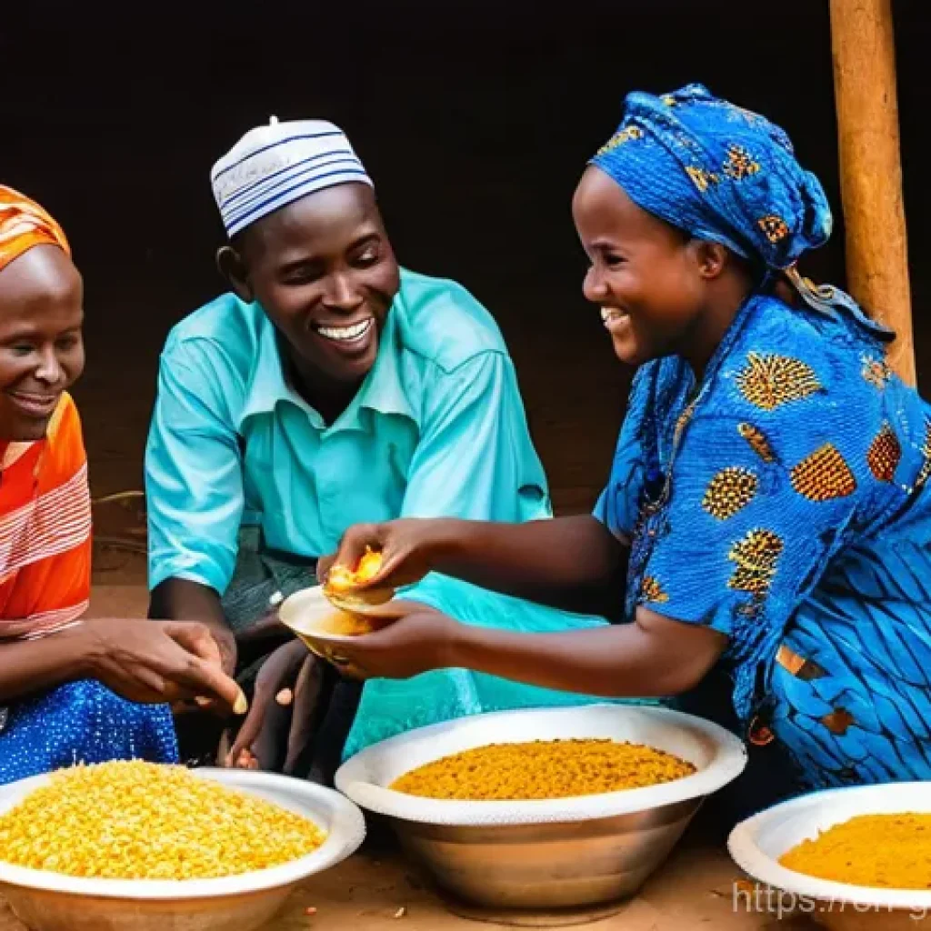 감비아에서의 지속 가능 관광 - **A Vibrant Gambian Craft Market and Culinary Scene:**
A bustling outdoor market in The Gambia, ...