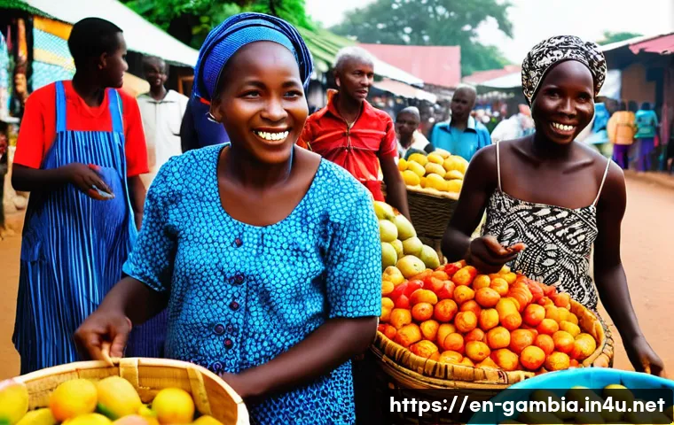 감비아 영어 사용률 - **A vibrant open-air market in Bakau, The Gambia, teeming with life and color.** Numerous Gambian ve...