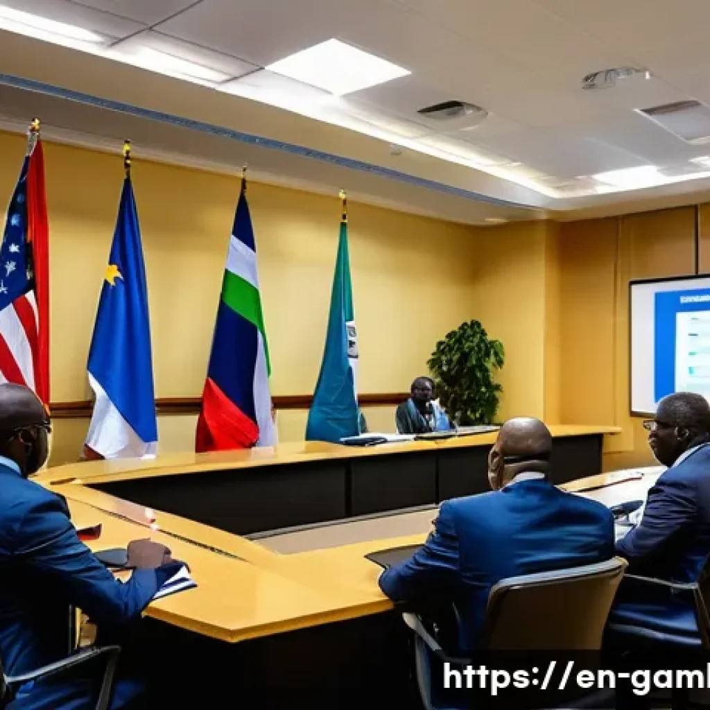 감비아와 미국 외교 정책 - A vibrant scene depicting a U.S.-Gambia collaborative democracy training workshop in a modern confer...
