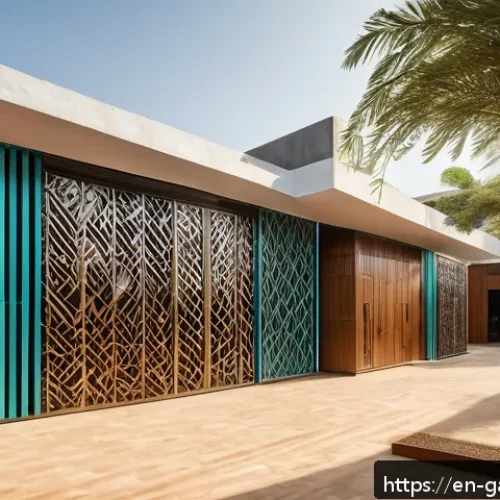 감비아 현대 건축 스타일 - A modern urban street scene in Gambia featuring sleek glass and steel buildings seamlessly integrate...